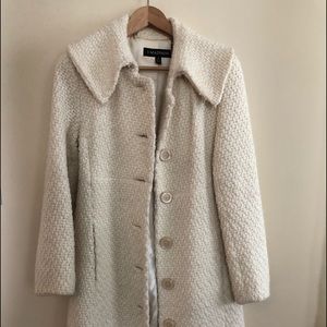 Cream Woven Tweed Long Winter Coat